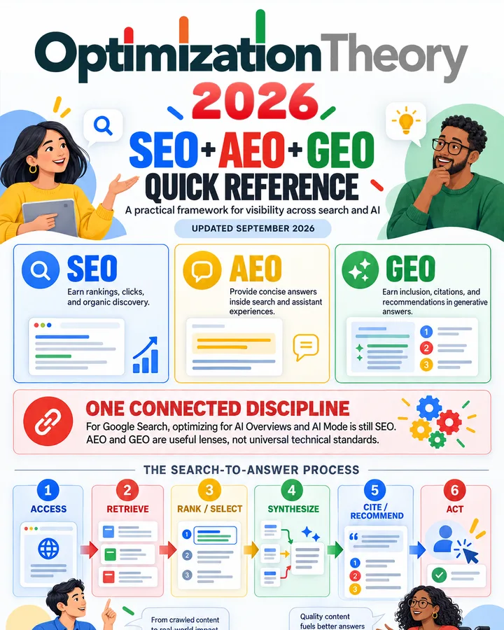 Top of the 2026 SEO, AEO and GEO quick reference infographic